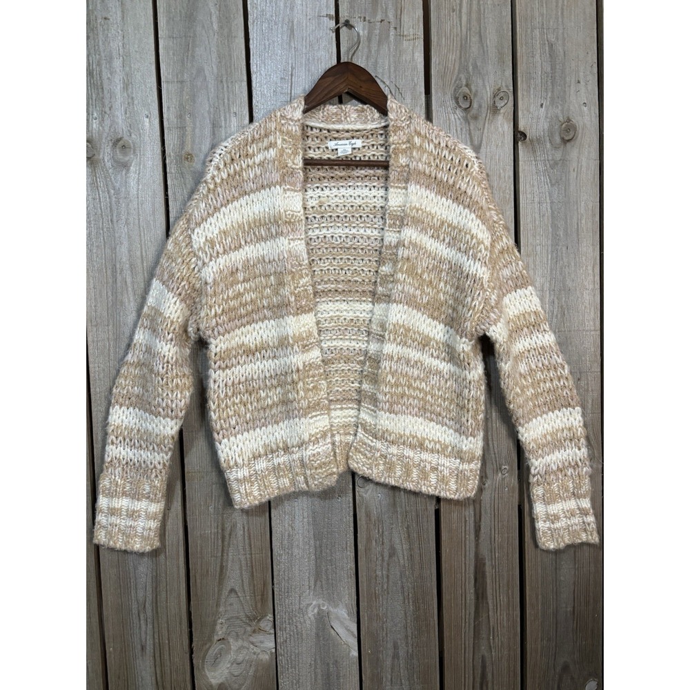 American Eagle neutral chunky knit open cardigan 🤍 🤎cozy striped XXS